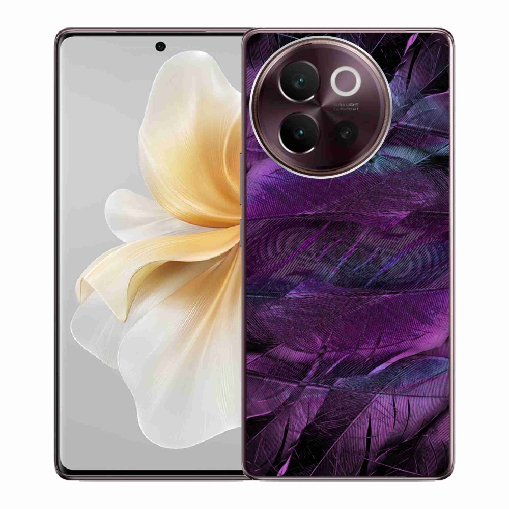 Gélový kryt mmCase na Vivo V40 Lite 5G - fialové pierka