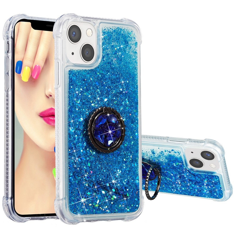 Glitter presýpací gélový obal na iPhone 15 - modrý