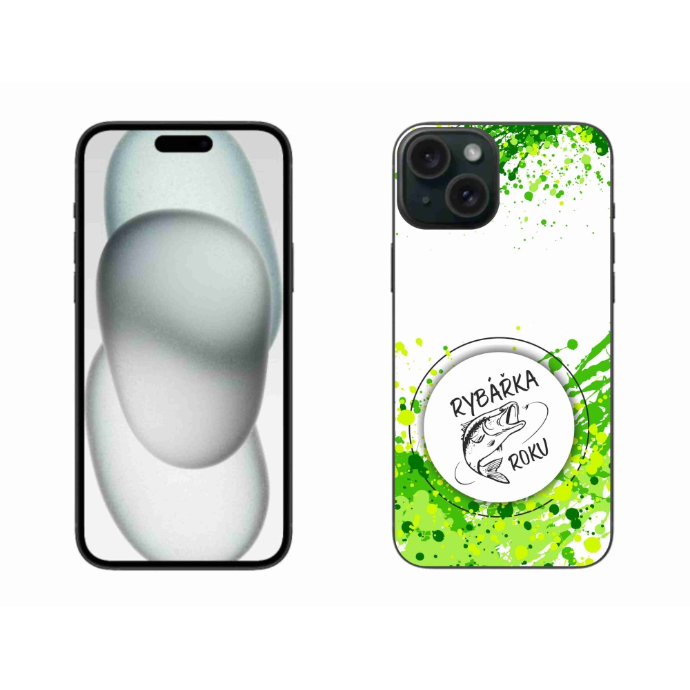 Gélový kryt mmCase na iPhone 15 Plus - rybárka roku biele pozadie