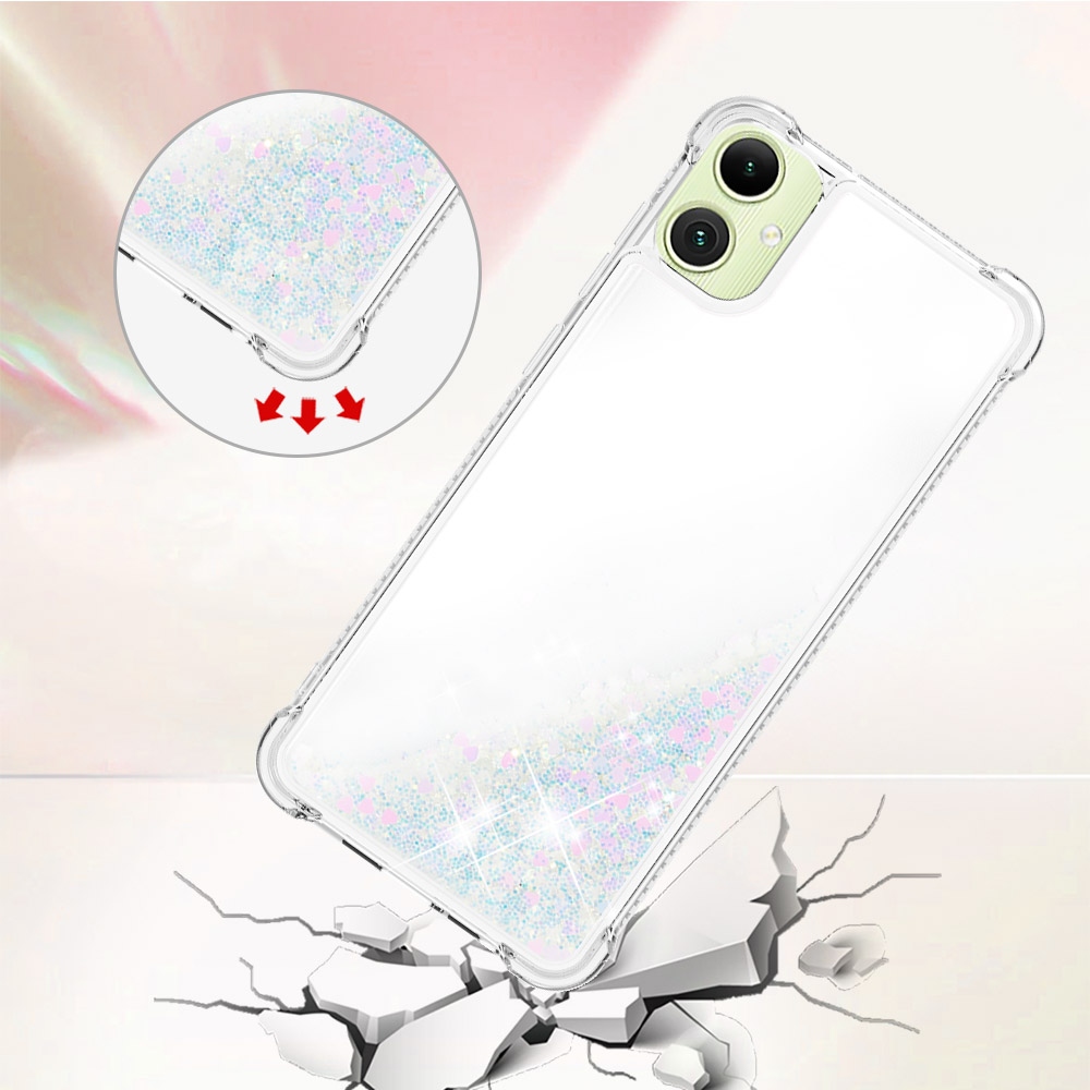 Glitter presýpací gélový obal na Samsung Galaxy A07 4G - ružovo strieborný/srdiečka