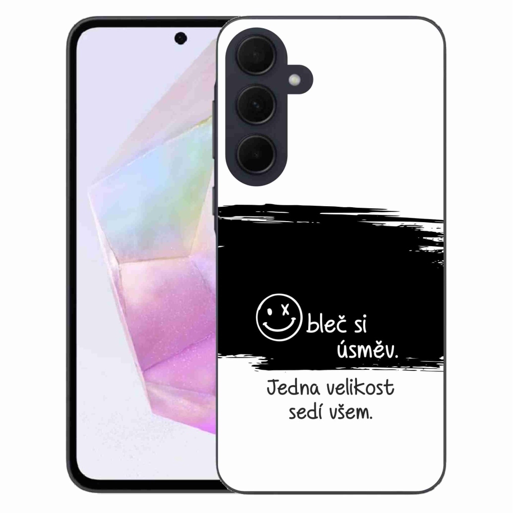 Gélový kryt mmCase na Samsung Galaxy A35 5G - vtipný text 8 čiernobiele pozadie