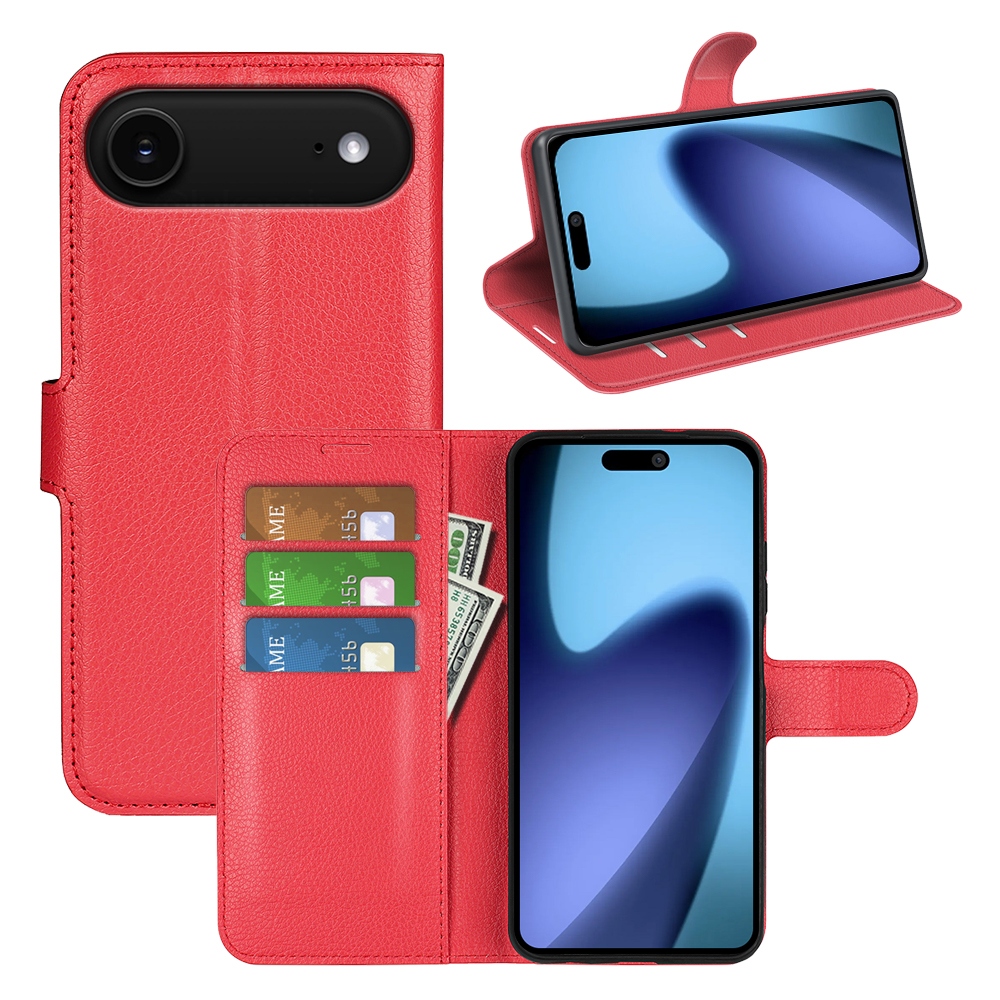 Litchi knižkové puzdro na iPhone 17 Air - červené
