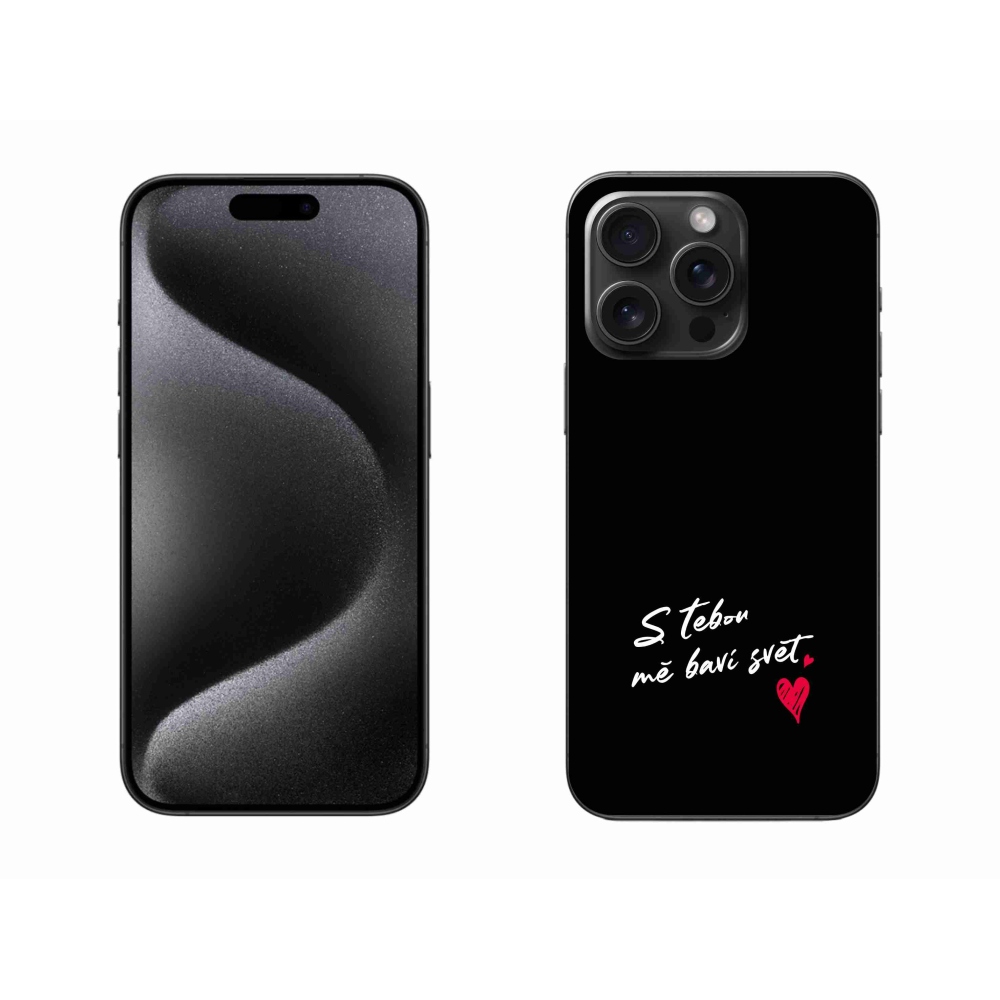 Gélový kryt mmCase na iPhone 15 Pro Max - zamilovaný text 1 čierne pozadie