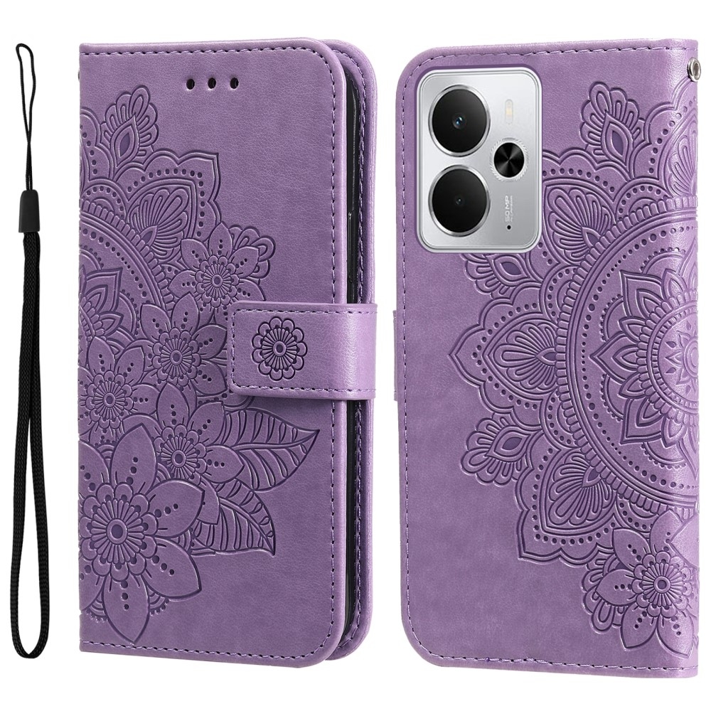 Floral knižkové púzdro na Realme 14 5G - fialové