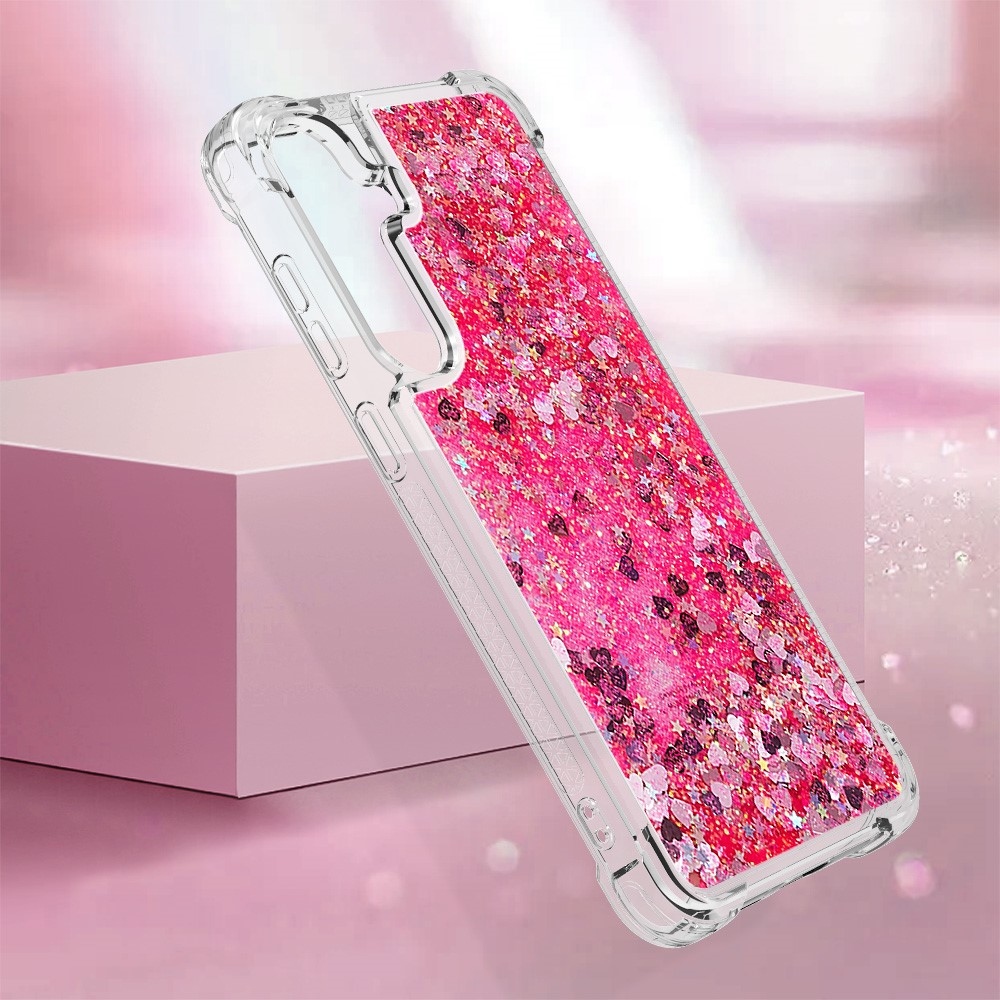 Glitter presýpací gélový obal na Samsung Galaxy S24 - ružový/srdiečka