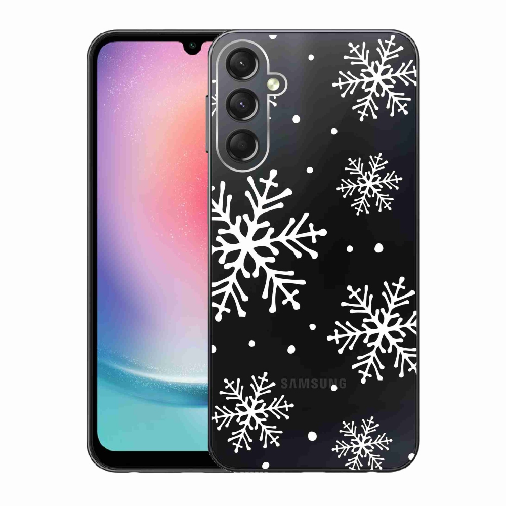 Gélový kryt mmCase na Samsung Galaxy A24 - biele vločky na priehľadnom pozadí