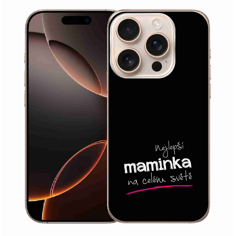 Gélový kryt mmCase na iPhone 16 Pro Max - najlepšia mamička 4 čierne pozadie