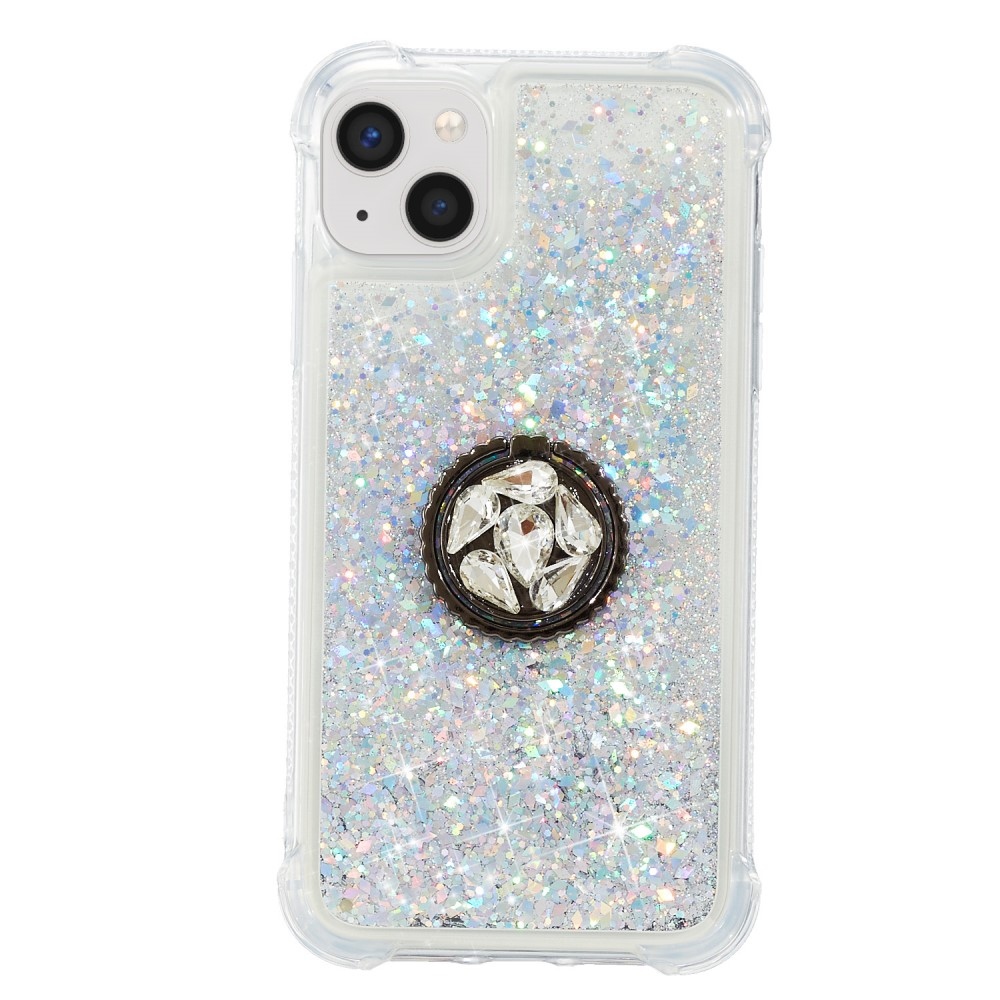 Glitter presýpací gélový obal na iPhone 15 Plus - strieborný
