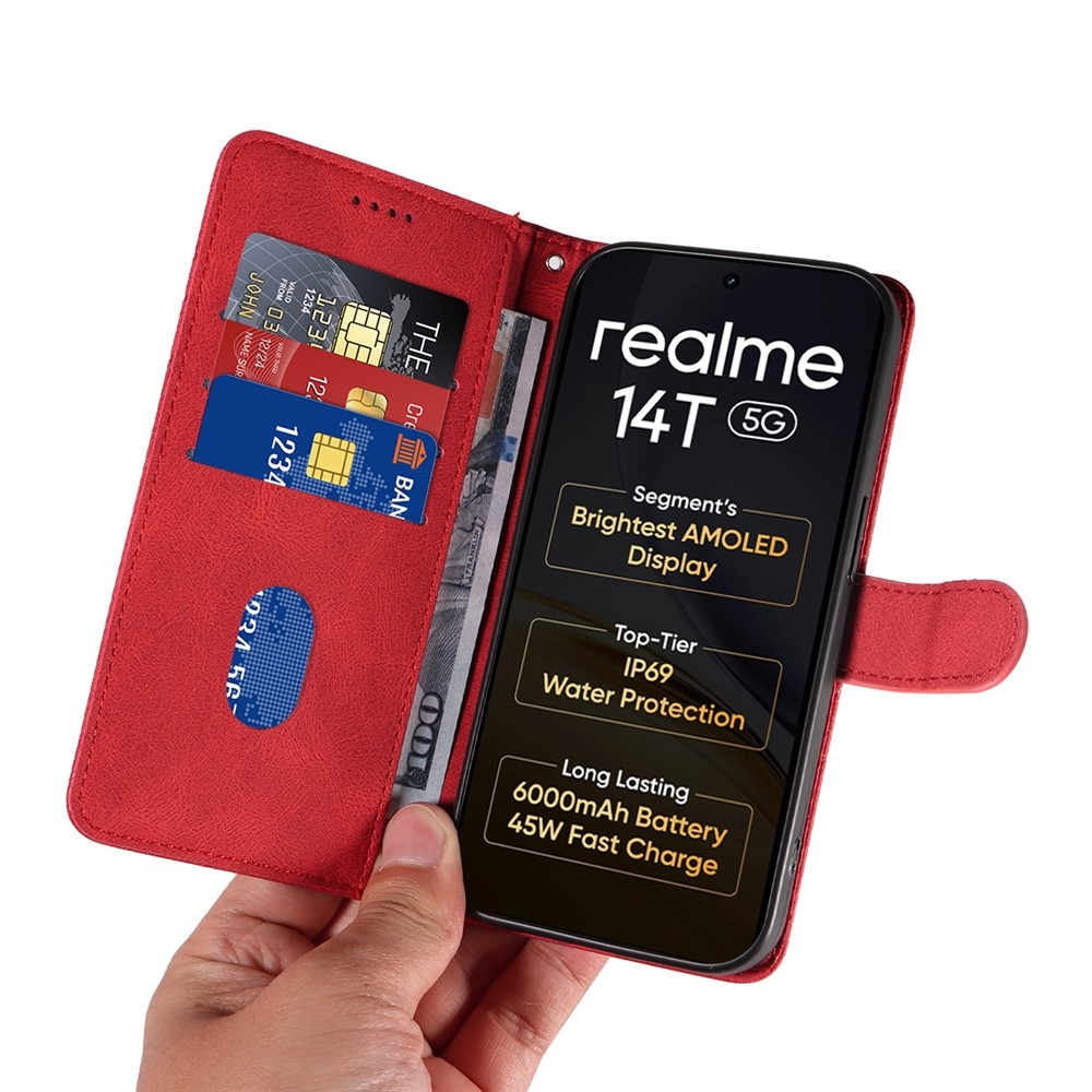 Curved knižkové puzdro na Realme 14 5G/14T 5G - červené