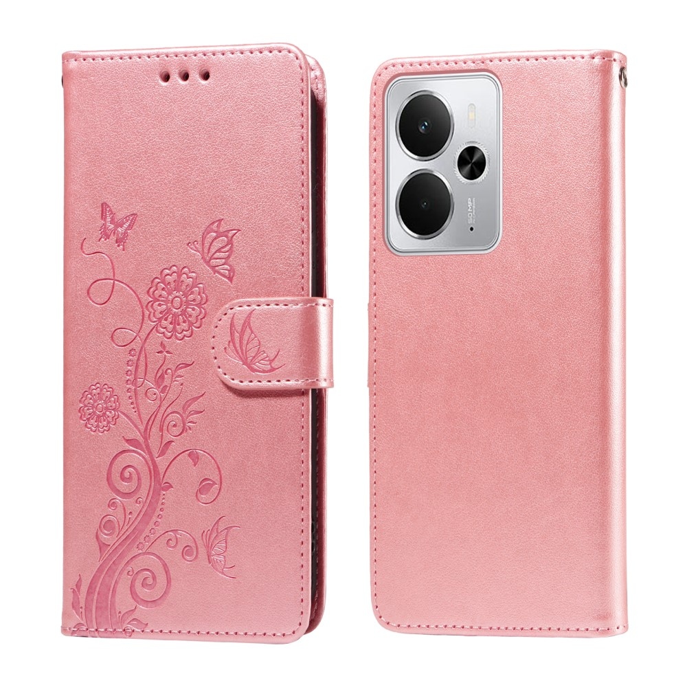Flowery knižkové puzdro na Realme 14 5G - ružové