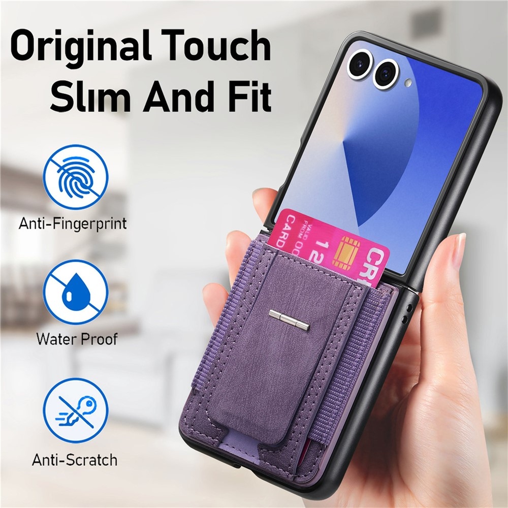 Luxurious plastový kryt s umelou kožou na Samsung Galaxy Z Flip7 5G - fialový
