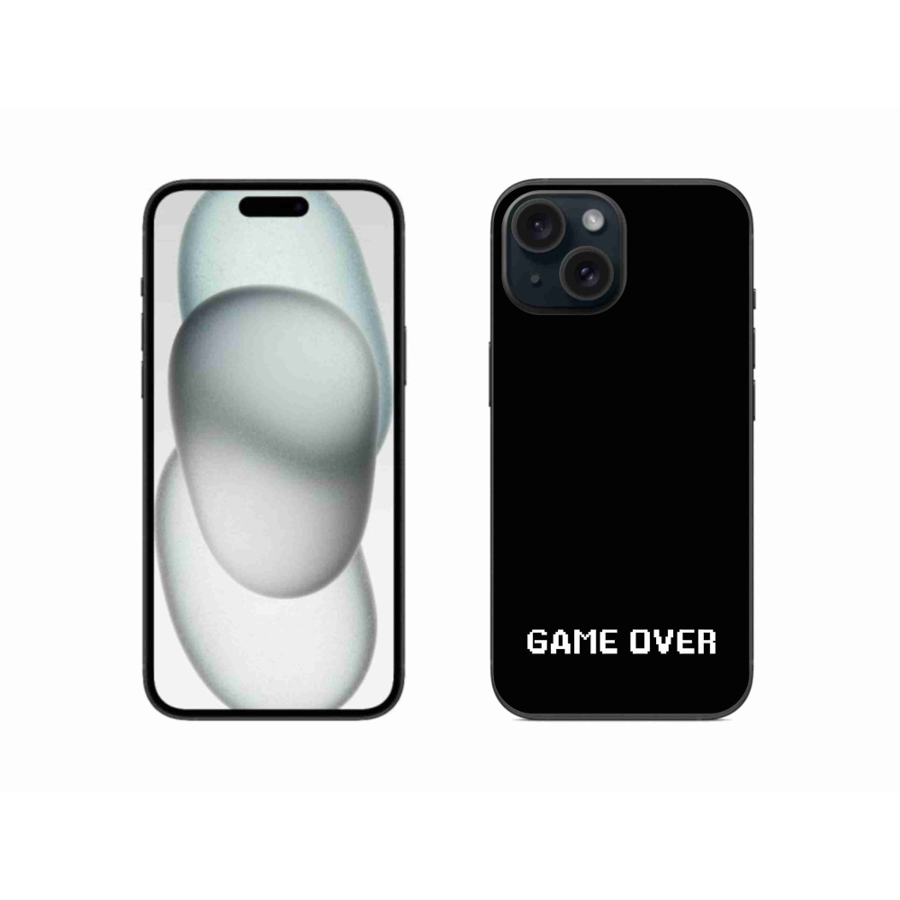 Gélový kryt mmCase na iPhone 15 - game over čierne pozadie