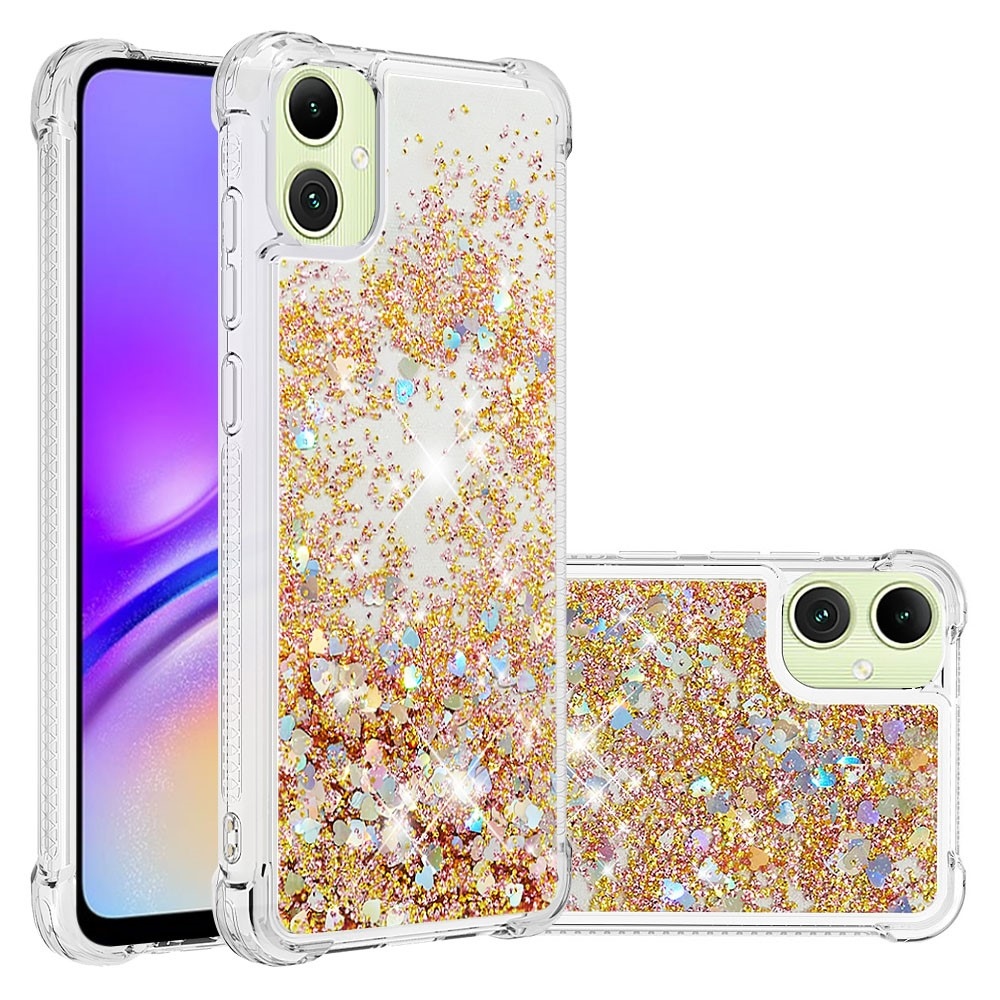 Glitter presýpacie gélový obal na Samsung Galaxy A06 4G - zlatý/srdiečka