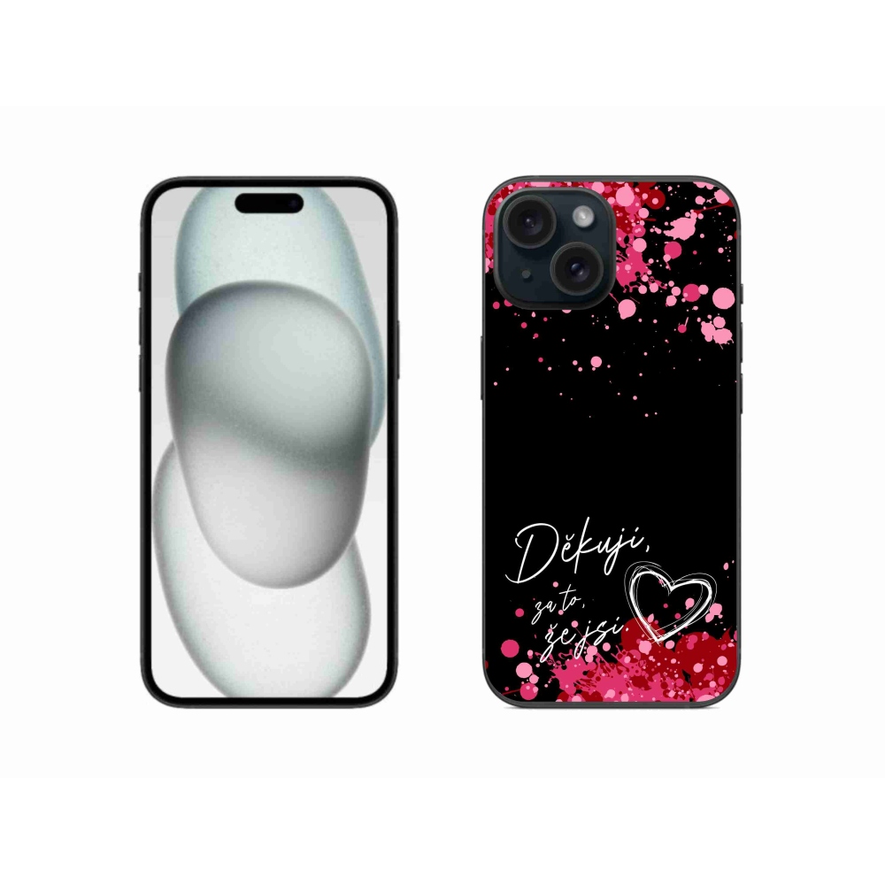 Gélový kryt mmCase na iPhone 15 - zamilovaný text 2 čierne pozadie