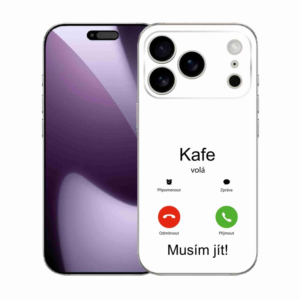 Gélový kryt mmCase na iPhone 17 Pro - káva volá biele pozadie