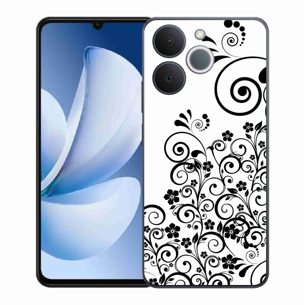 Gélový kryt mmCase na Realme Note 70T - čiernobiele kvetinové vzory