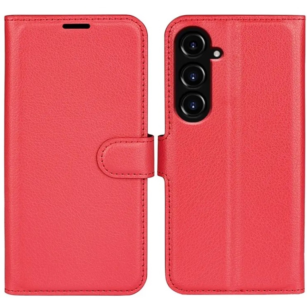Litchi knižkové púzdro na Samsung Galaxy S23 FE - červené