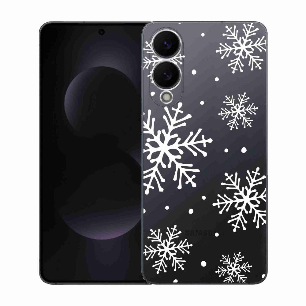 Gélový kryt mmCase na Samsung Galaxy S25 Edge - biele vločky na priehľadnom pozadí