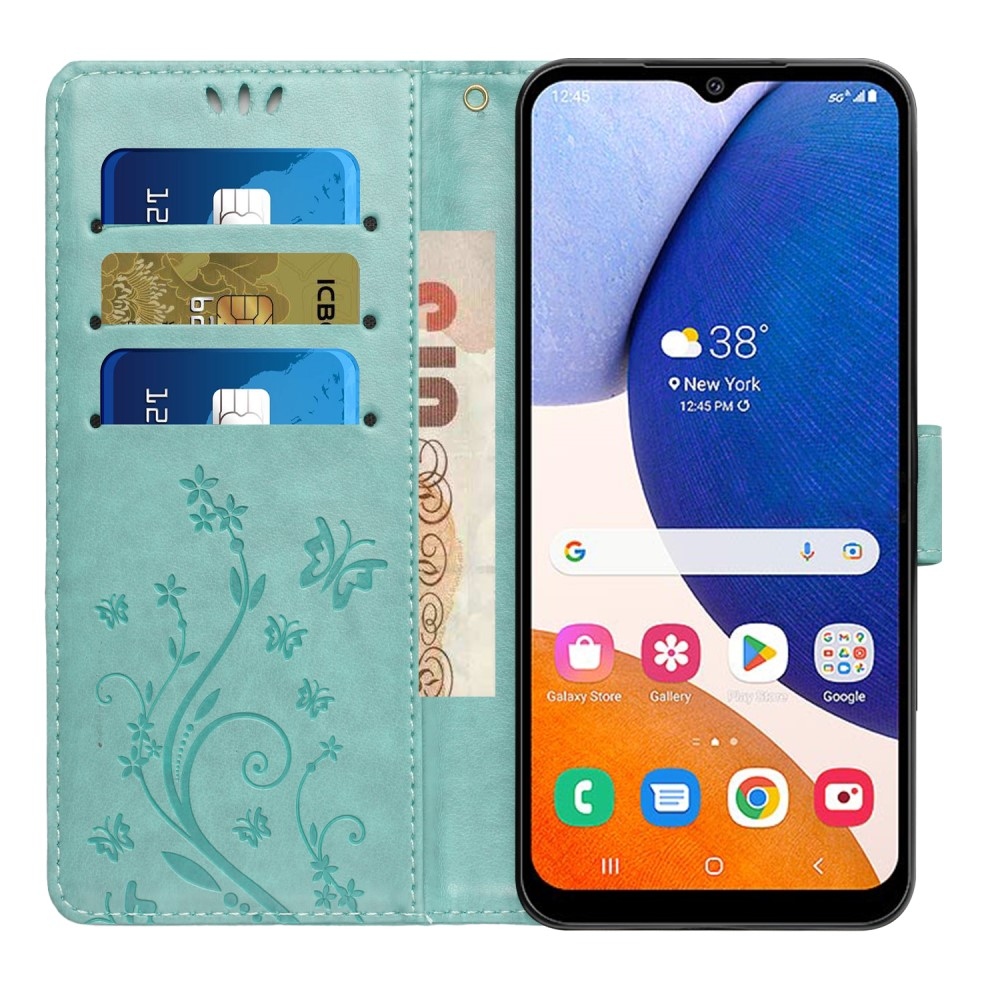 Flowers knižkové púzdro na Samsung Galaxy A05s - modrozelené