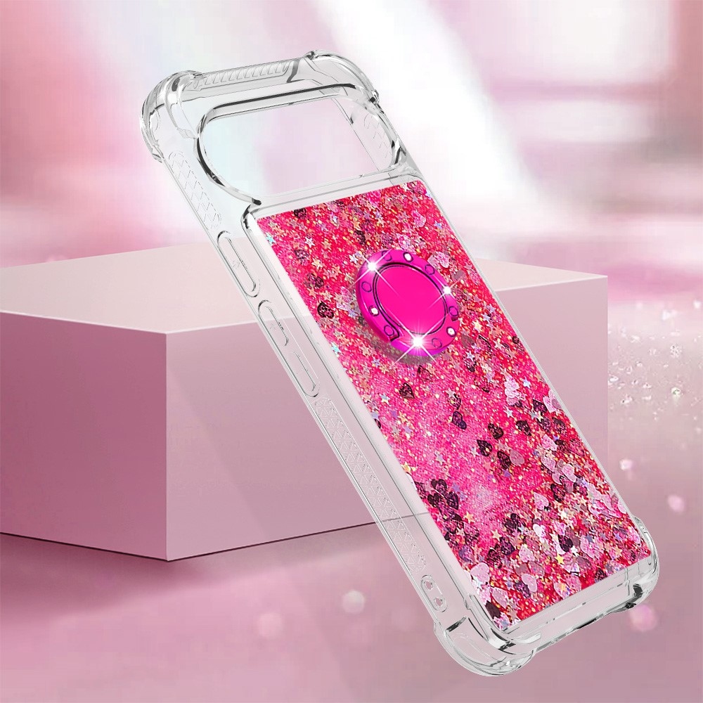 Glitt presýpací gélový obal s krúžkom na prst na Google Pixel 10 - ružový/srdiečka