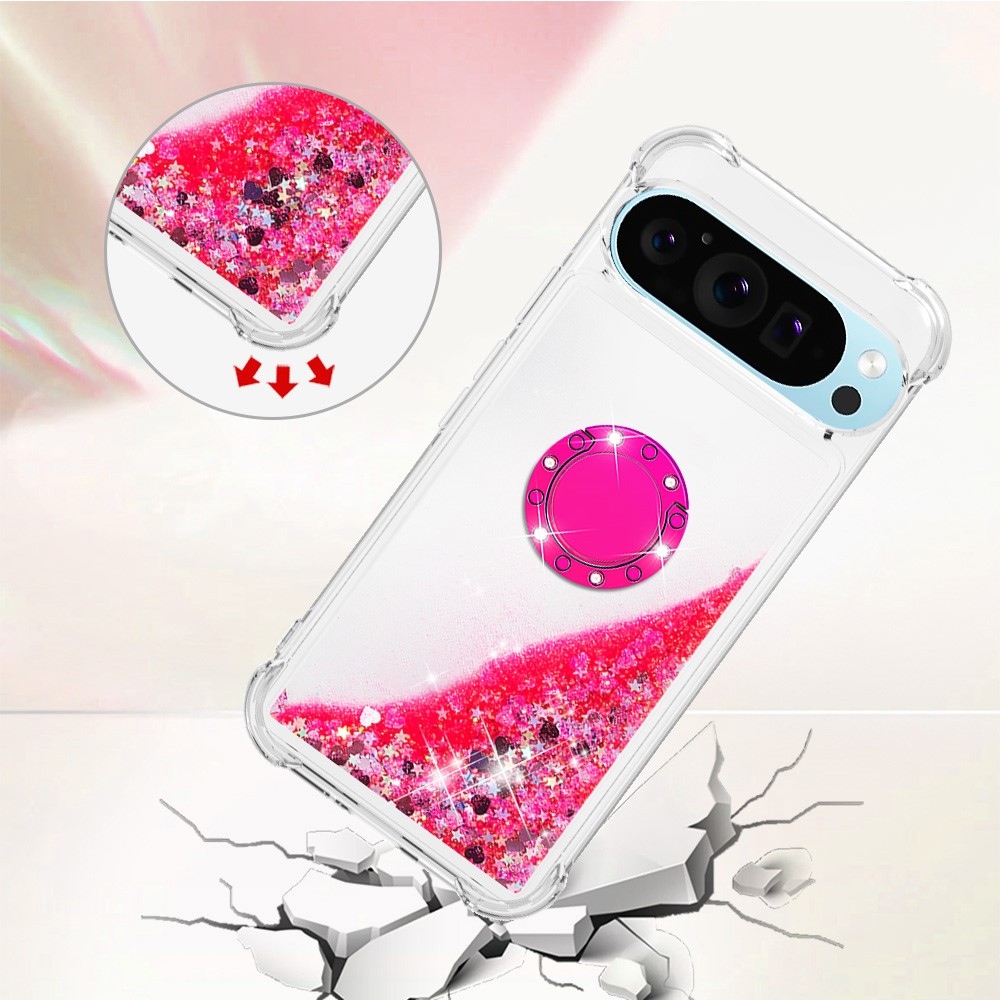 Glitt presýpací gélový obal s krúžkom na prst na Google Pixel 10 - ružový/srdiečka