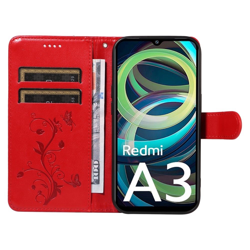 Flowers knižkové púzdro na Xiaomi Redmi A3 - červené