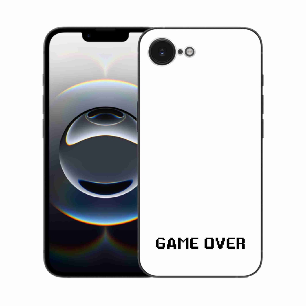 Gélový kryt mmCase na iPhone 16e - game over biele pozadie