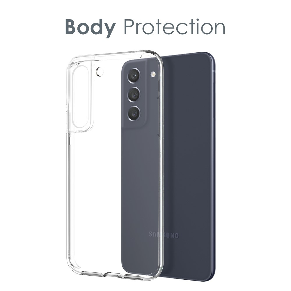 NORTHJO priehľadný gélový obal + tvrdené sklo na Samsung Galaxy S21 FE - priehľadný