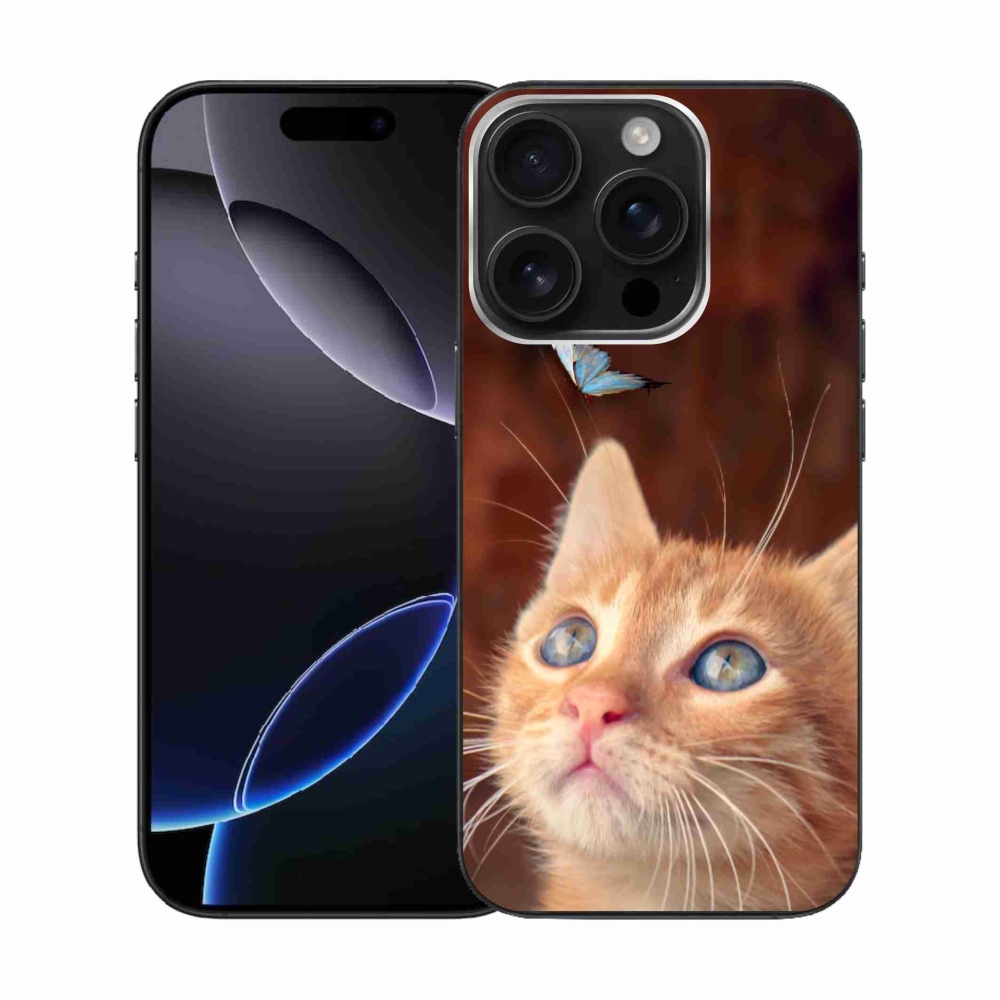 Gélový kryt mmCase na iPhone 16 Pro - motýľ a mačiatko