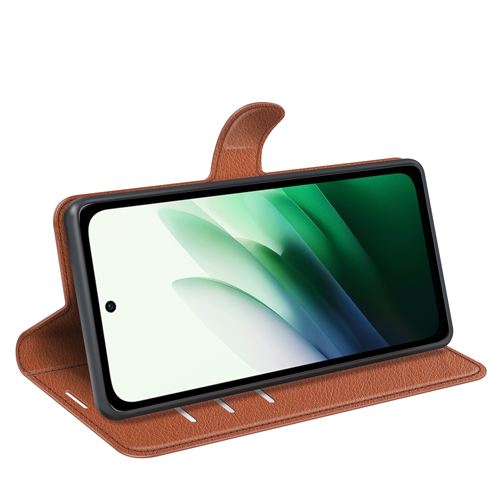 Litchi knižkové púzdro na Xiaomi Redmi 15 4G/5G (171mm) - hnedé