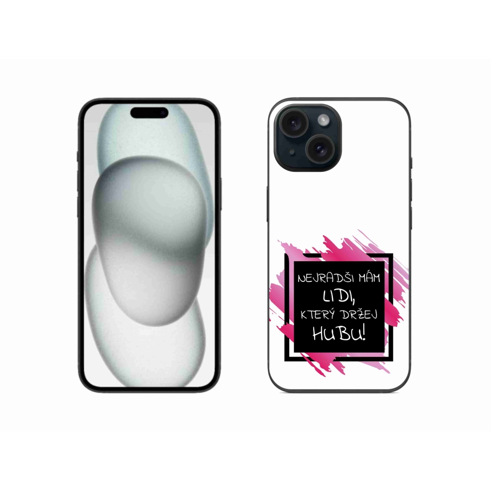Gélový kryt mmCase na iPhone 15 - vtipný text 7 čiernobiele pozadie