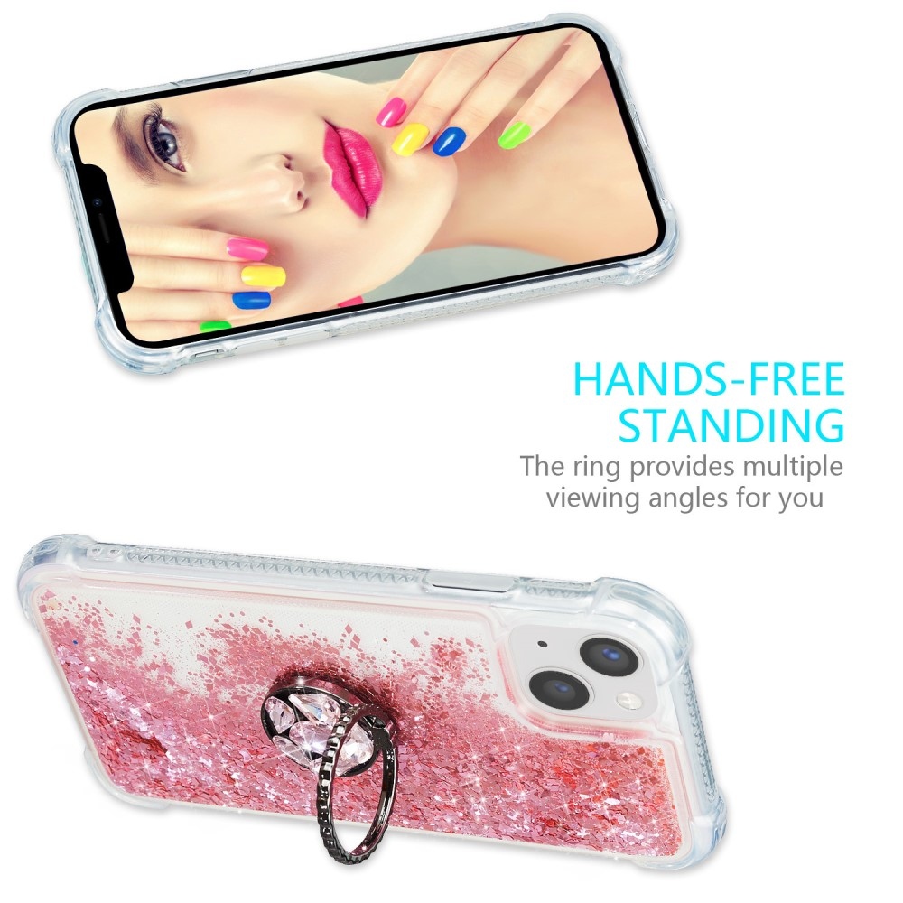 Glitter presýpací gélový obal na iPhone 15 Plus - ružový