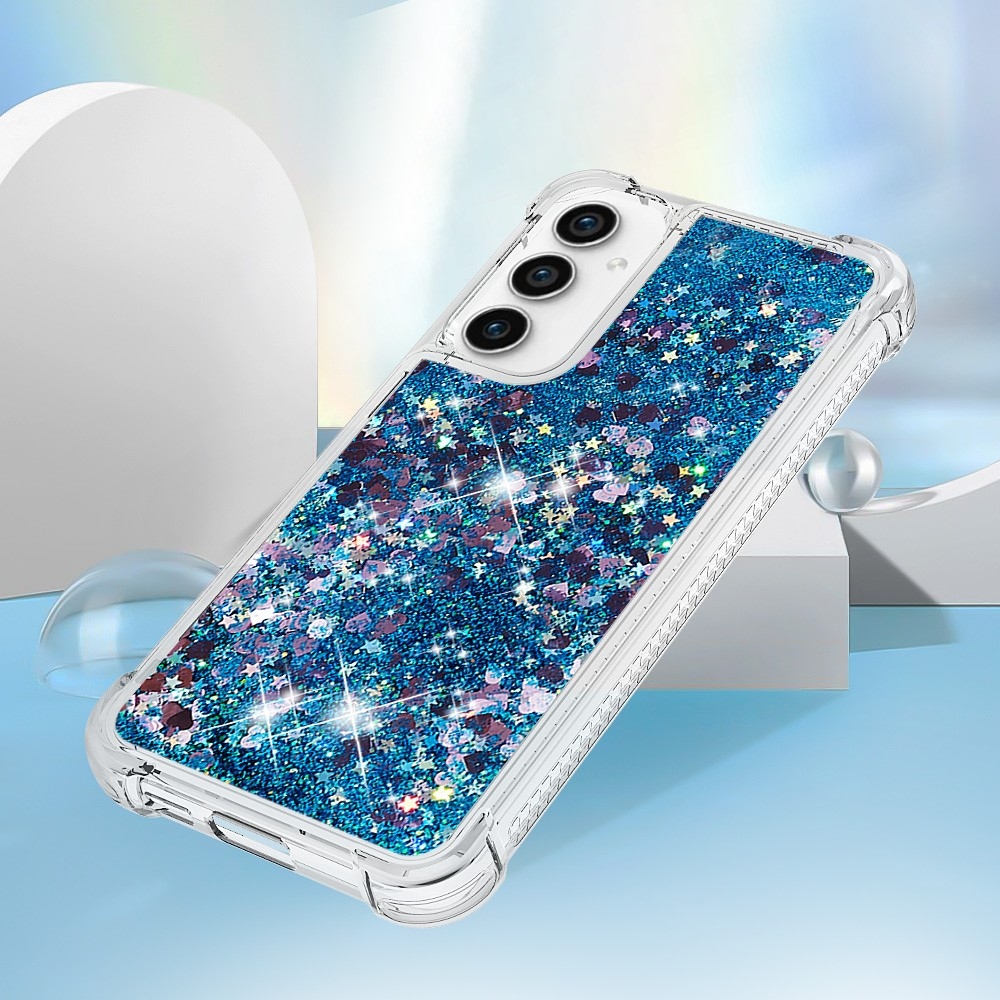 Glitter gélový presýpací obal na Samsung Galaxy S23 FE - modrý/srdiečka