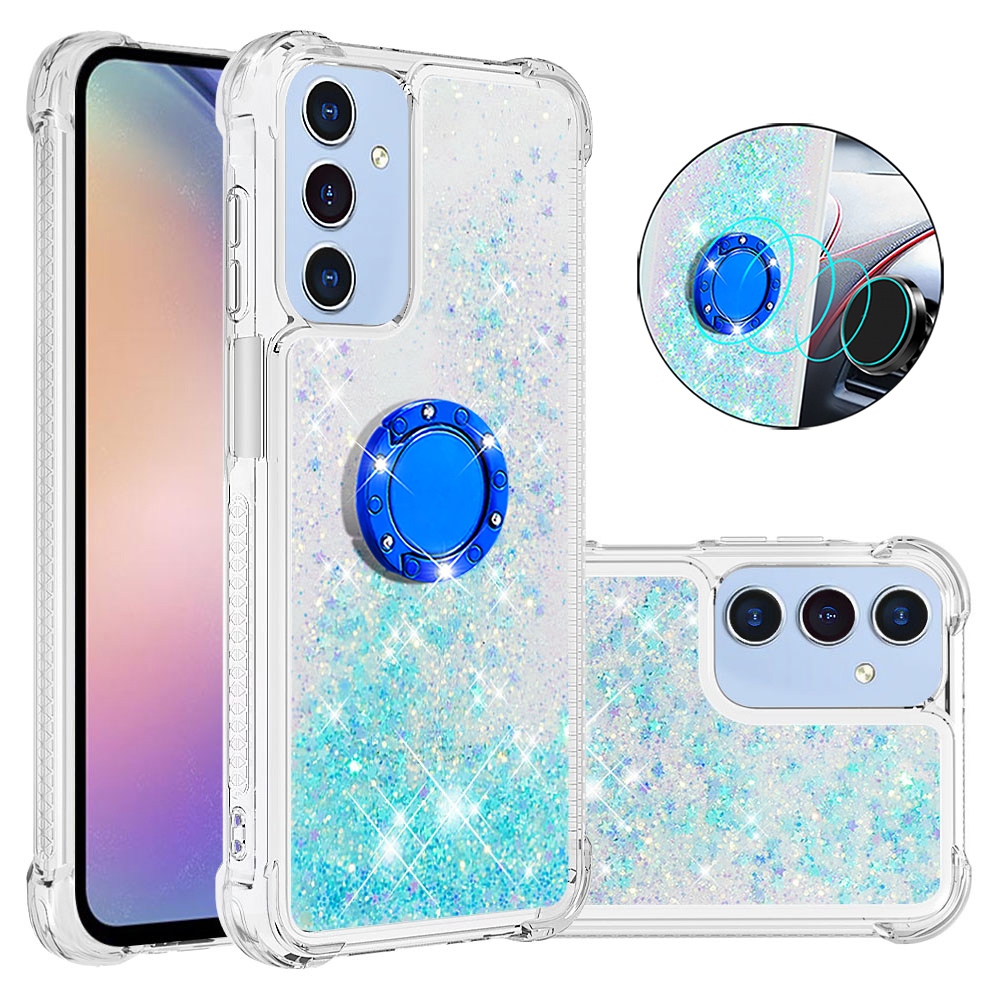 Glitt presýpacie gélový obal s krúžkom na prst na Samsung Galaxy A17 5G - modrý/hviezdičky