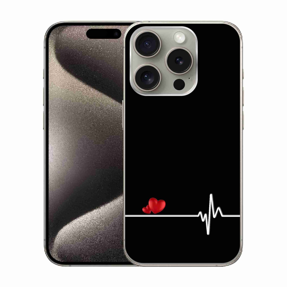 Gélový kryt mmCase na iPhone 15 Pro - srdce a tep čierne pozadie