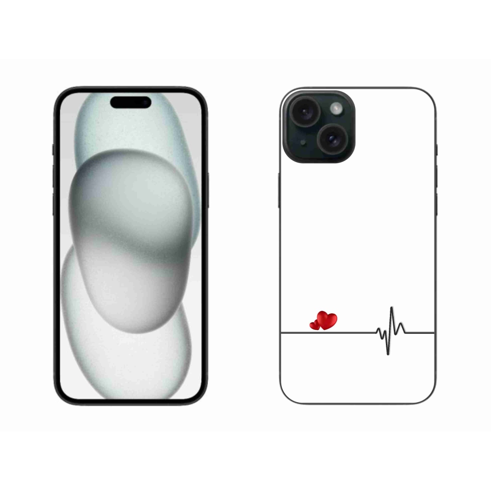 Gélový kryt mmCase na iPhone 15 Plus - srdce a tep biele pozadie