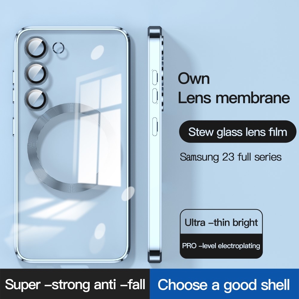 Clear obal s ochranou fotoaparátu a podporou MagSafe na Samsung Galaxy S23 - modrý
