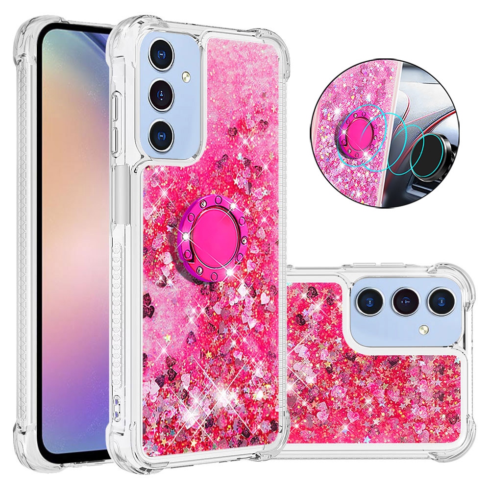 Glitt presýpací gélový obal s krúžkom na prst na Samsung Galaxy A17 5G - ružový/srdiečka
