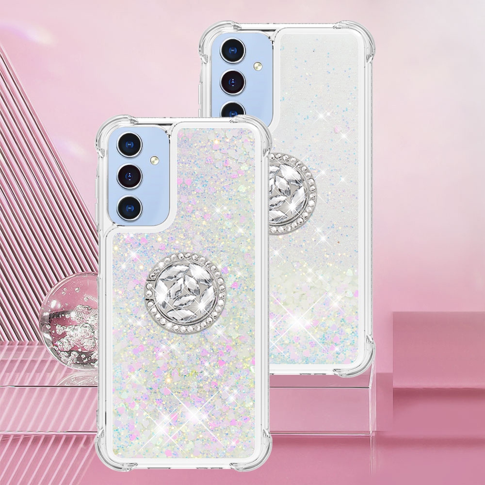 Glitt presýpacie gélový obal s krúžkom na prst na Samsung Galaxy A17 5G - ružovo strieborný/srdiečka