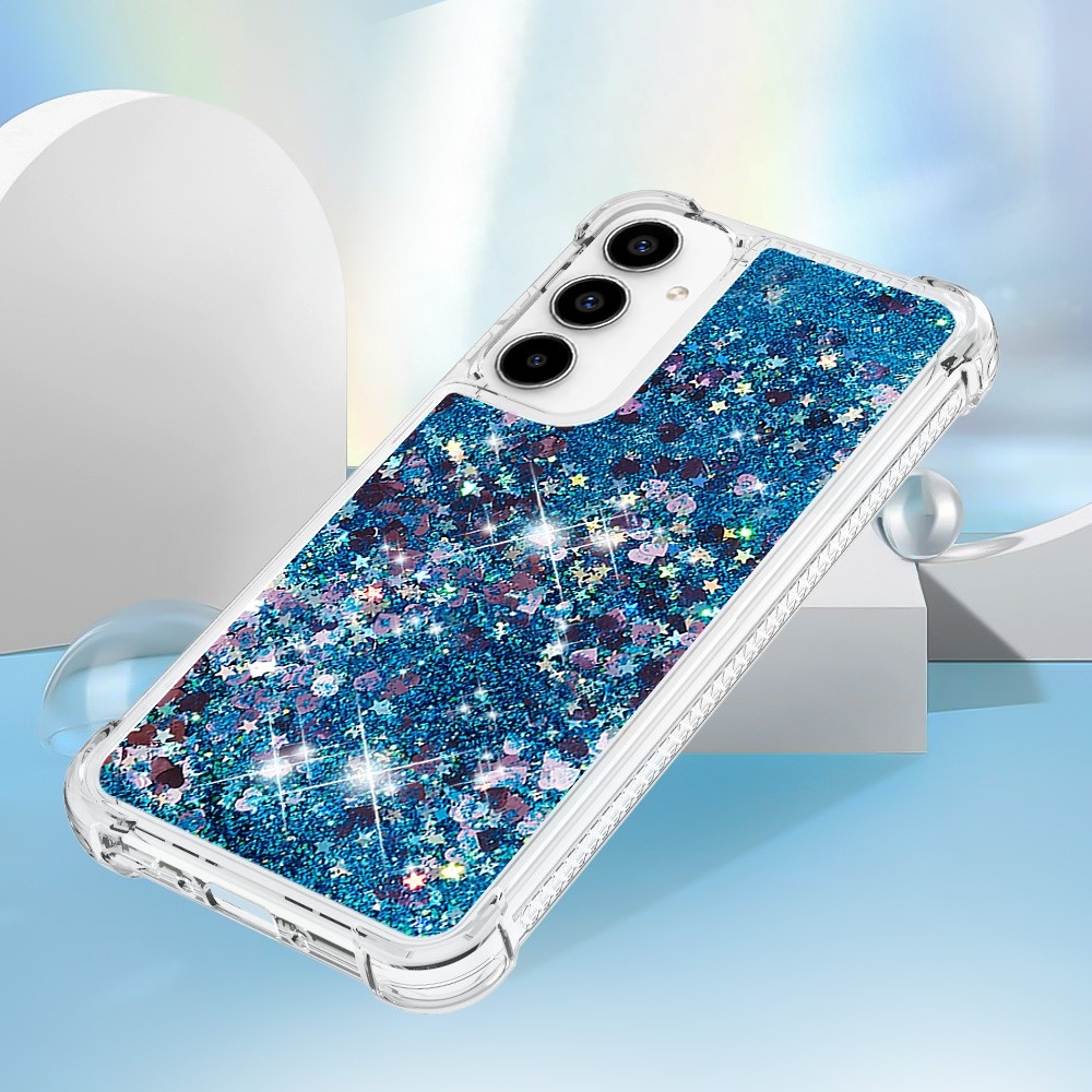 Glitter gélový presýpací obal na Samsung Galaxy A35 5G - modrý/srdiečka
