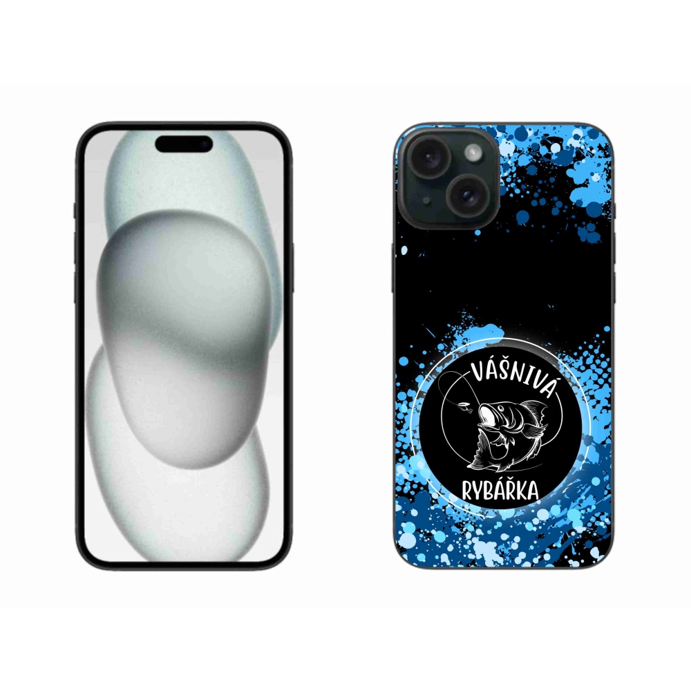 Gélový kryt mmCase na iPhone 15 Plus - vášnivá rybárka čierne pozadie