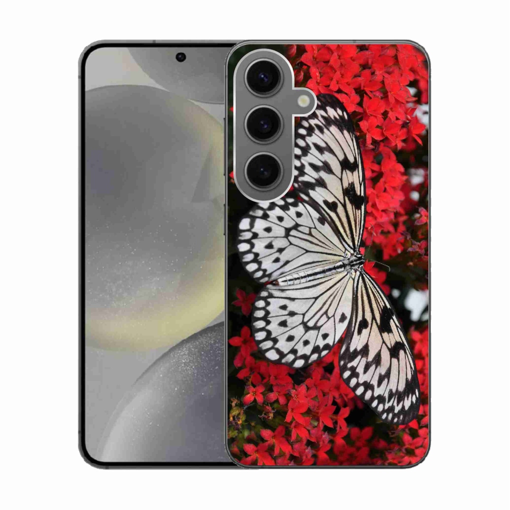 Gélový kryt mmCase na Samsung Galaxy S24 - čiernobiely motýľ 1