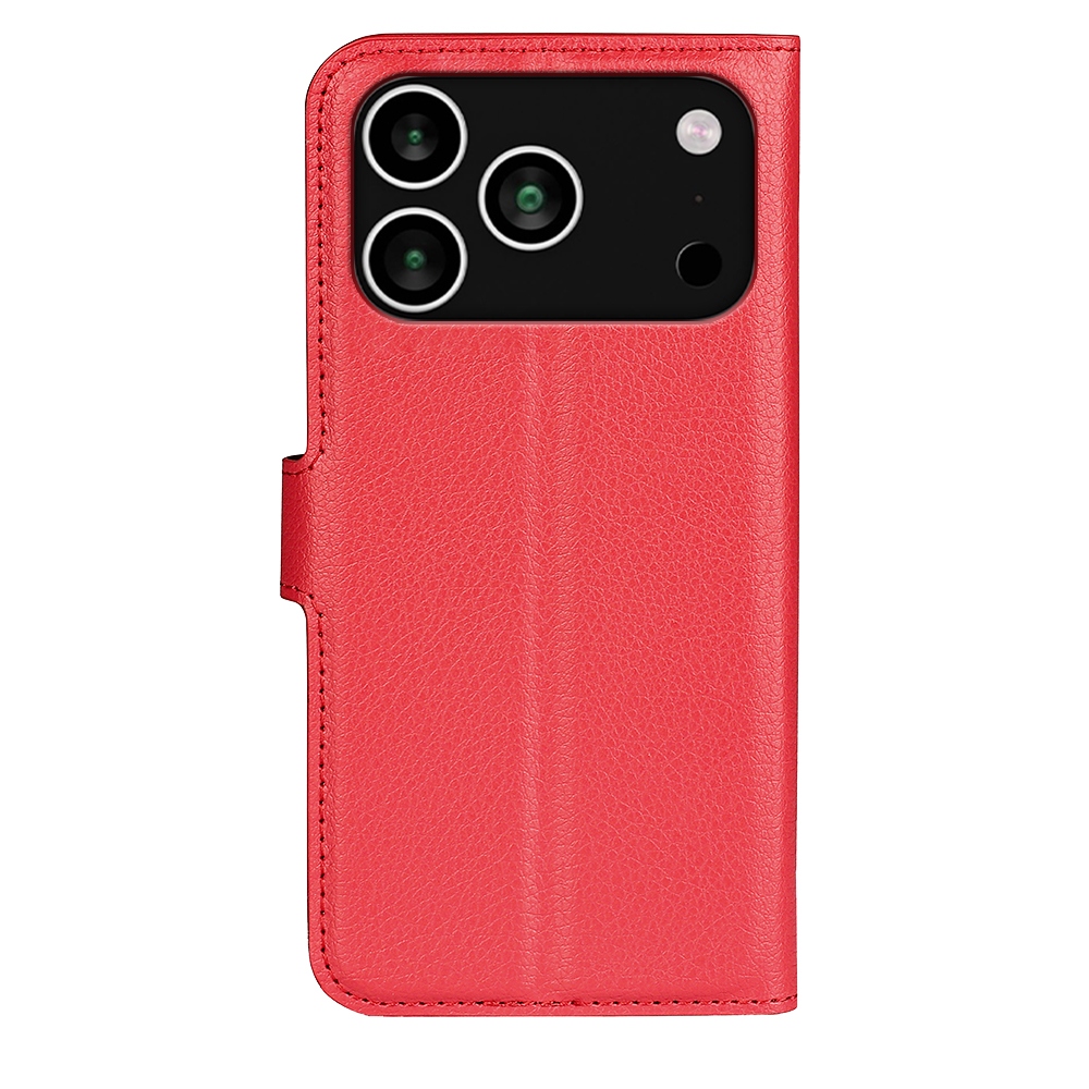 Litchi knižkové púzdro na iPhone 17 Pro - červený
