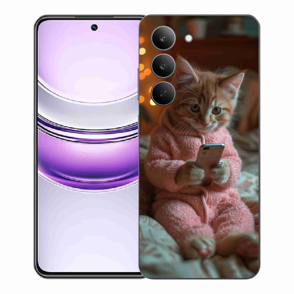 Gélový kryt mmCase na Realme 14x 5G - mačiatko s mobilom