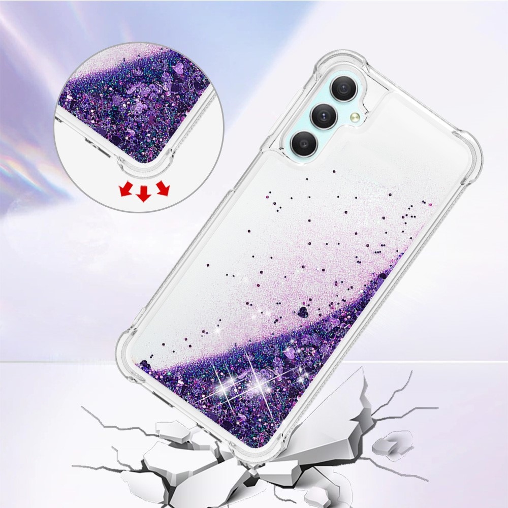 Glitter presýpacie gélový obal na Samsung Galaxy A24 - tmavofialový/srdiečka 