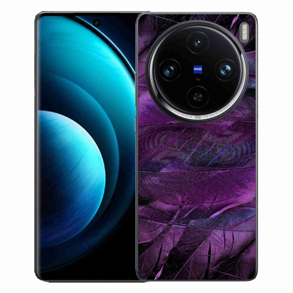 Gélový kryt mmCase na Vivo X100 Pro 5G - fialové pierka