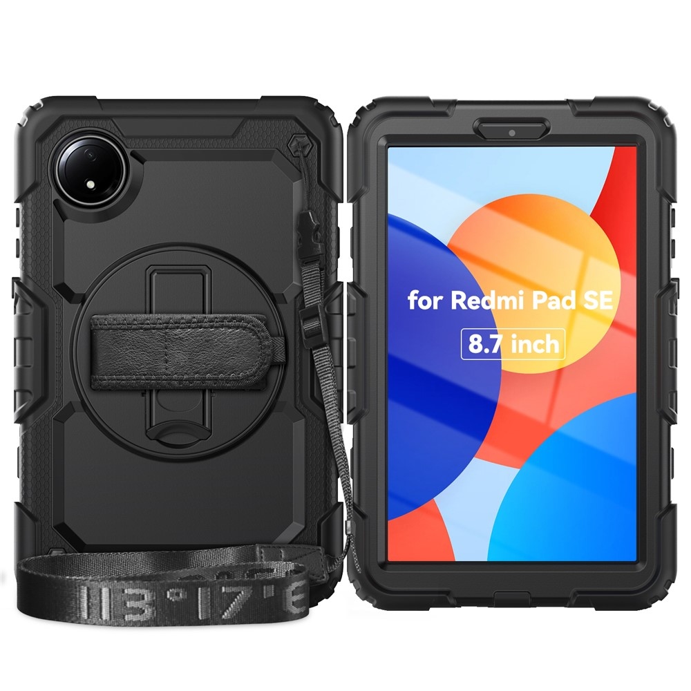 Strap odolný kryt s držiakom na ruku a ramenným popruhom na Xiaomi Redmi Pad SE 8.7 - čierny