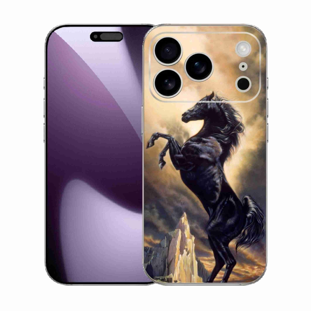 Gélový kryt mmCase na iPhone 17 Pro - čierny kreslený kôň