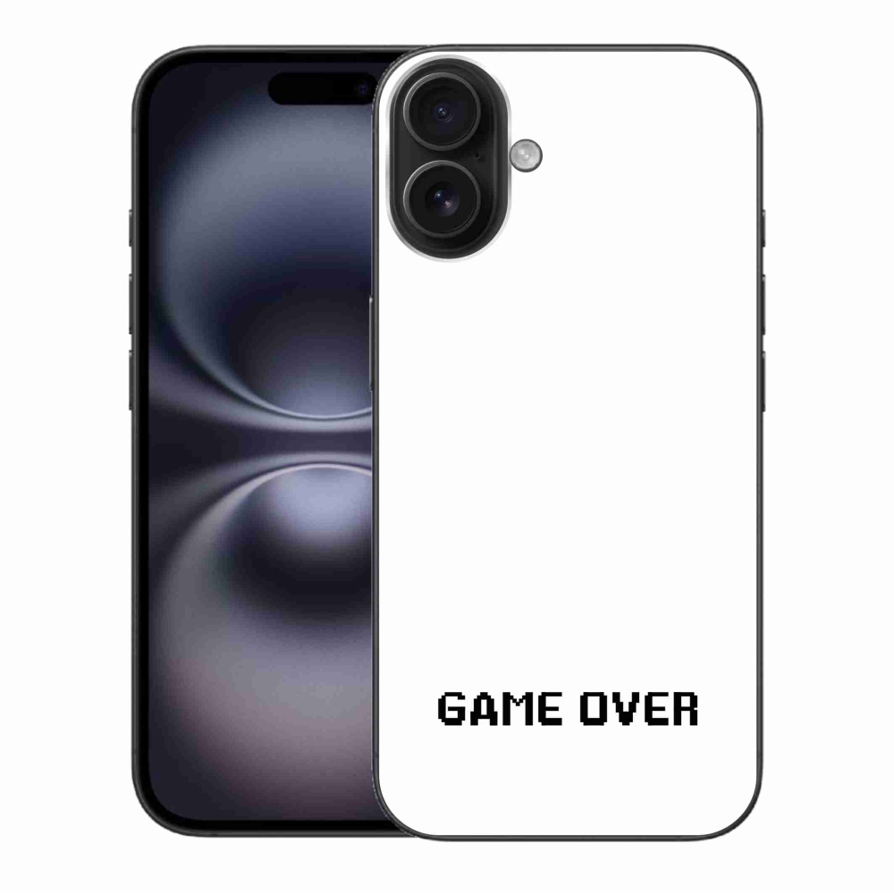 Gélový kryt mmCase na iPhone 16 Plus - game over biele pozadie