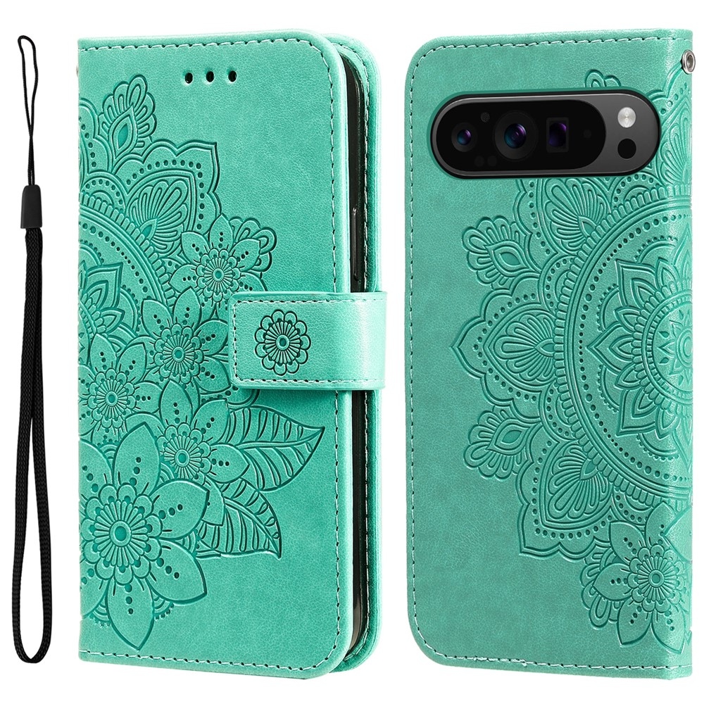 Mandala knižkové puzdro na Google Pixel 10 Pro XL/Pixel 9 Pro XL - modrozelené